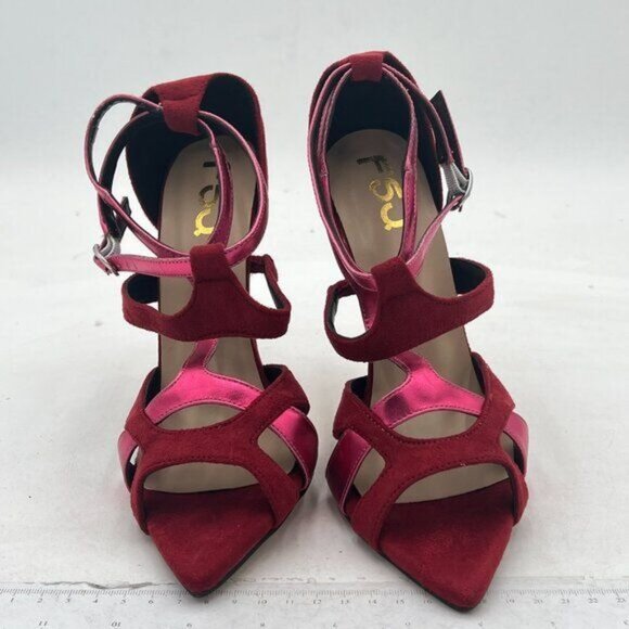 FSJ Wine Red Strappy Peep Toe Stiletto High Heel T Strap Summer Dress Sandal - Picture 3 of 8